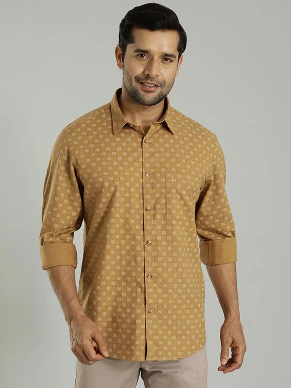 Indian Terrain Men All Over Print Khaki Shirt